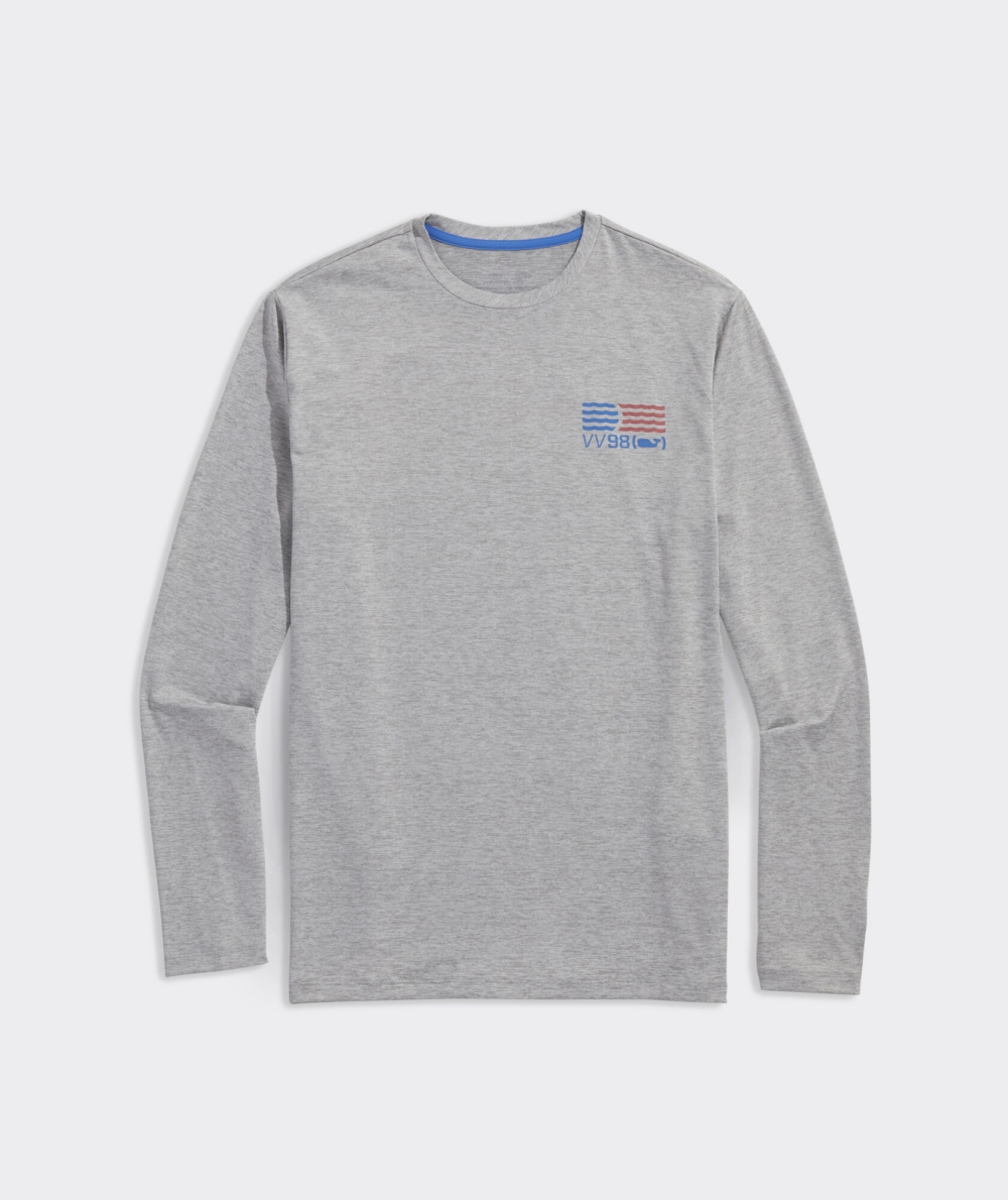 Tees Vineyard Vines Waving Flag Long-Sleeve Harbor Performance Tee Grises | 912068OQY