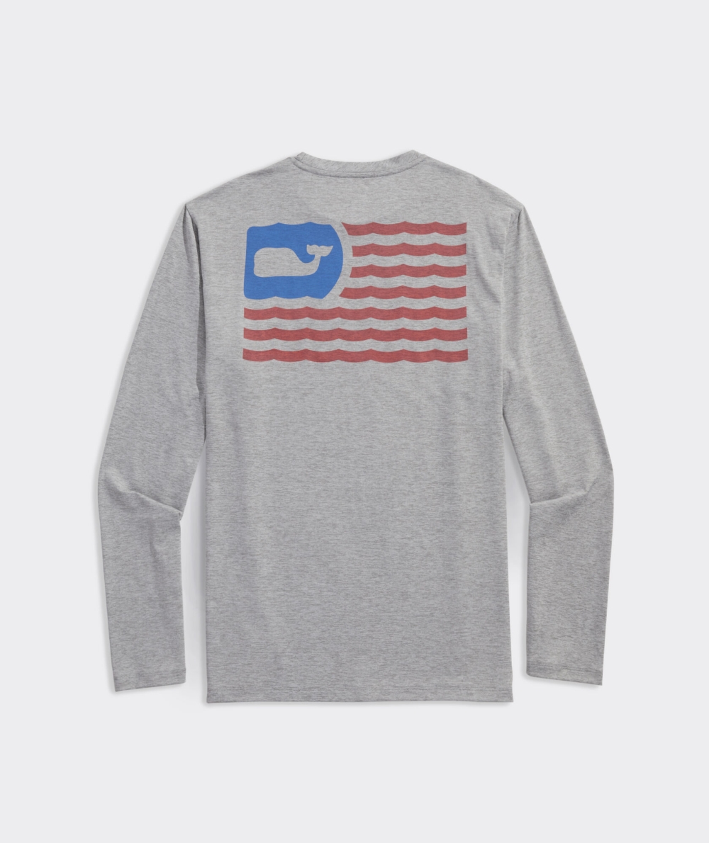 Tees Vineyard Vines Waving Flag Long-Sleeve Harbor Performance Tee Grises | 912068OQY