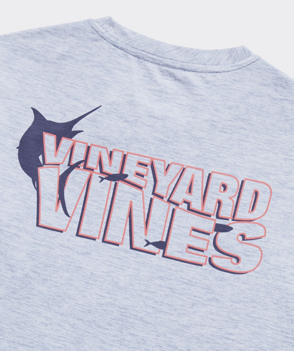 Tees Vineyard Vines Wavy Fish Text Long-Sleeve Harbor Performance Tee Blancos | 153846VQU