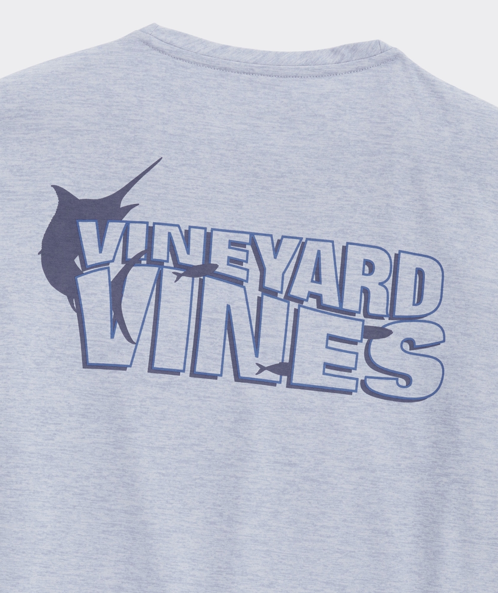 Tees Vineyard Vines vineyard vines Wavy Text Long-Sleeve Harbor Performance Tee Blancos | 841596NFR