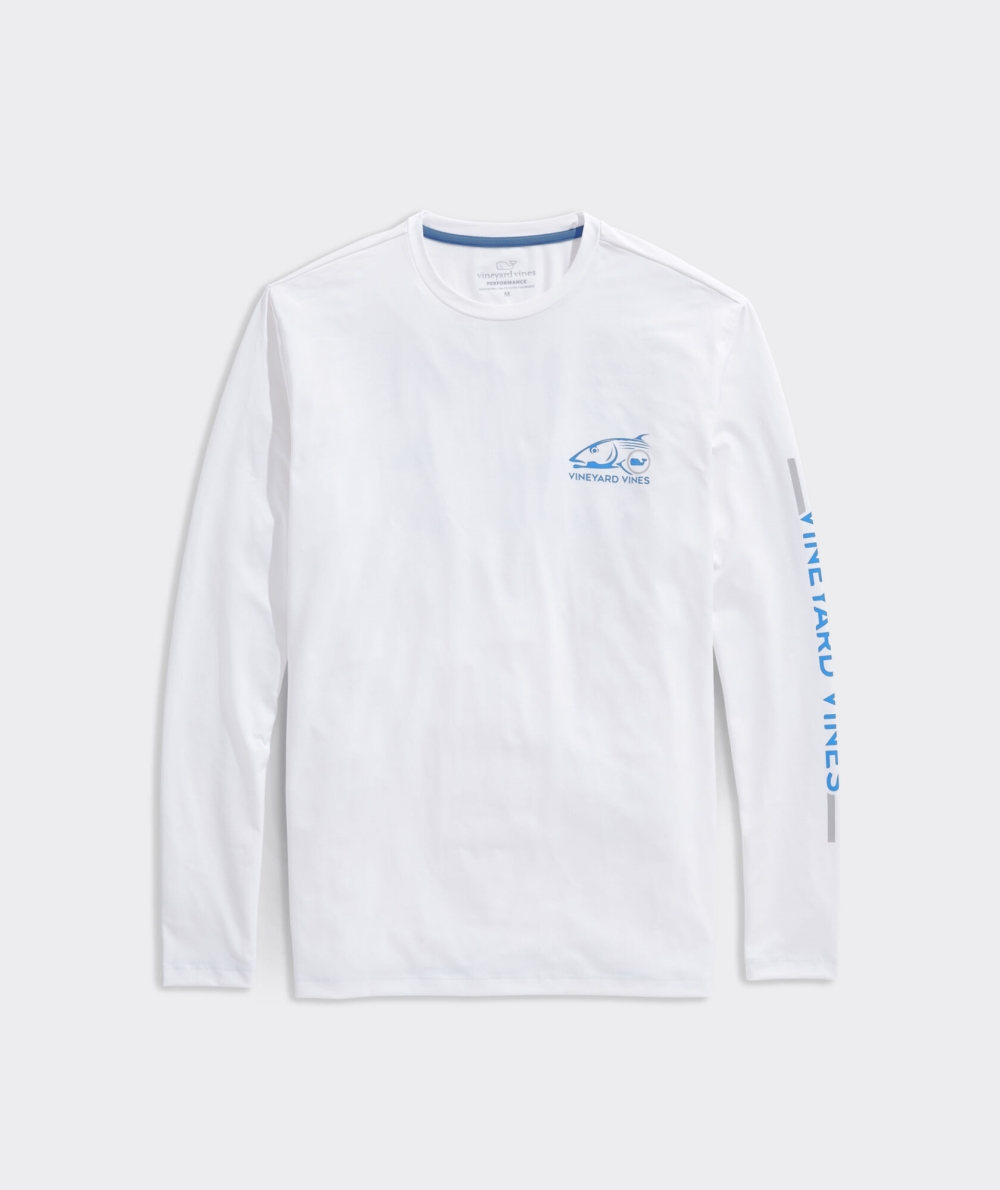 Tops Vineyard Vines Bonefish Catch Long-Sleeve Harbor Performance Tee Blancos | 027356EIC