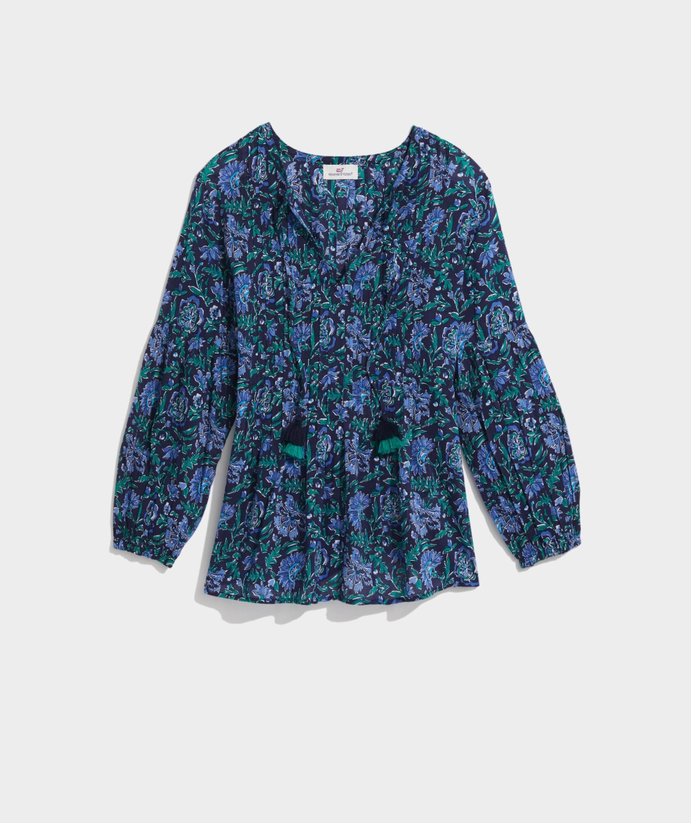 Tops Vineyard Vines Floral Plisado Top Azules | 412609SKM