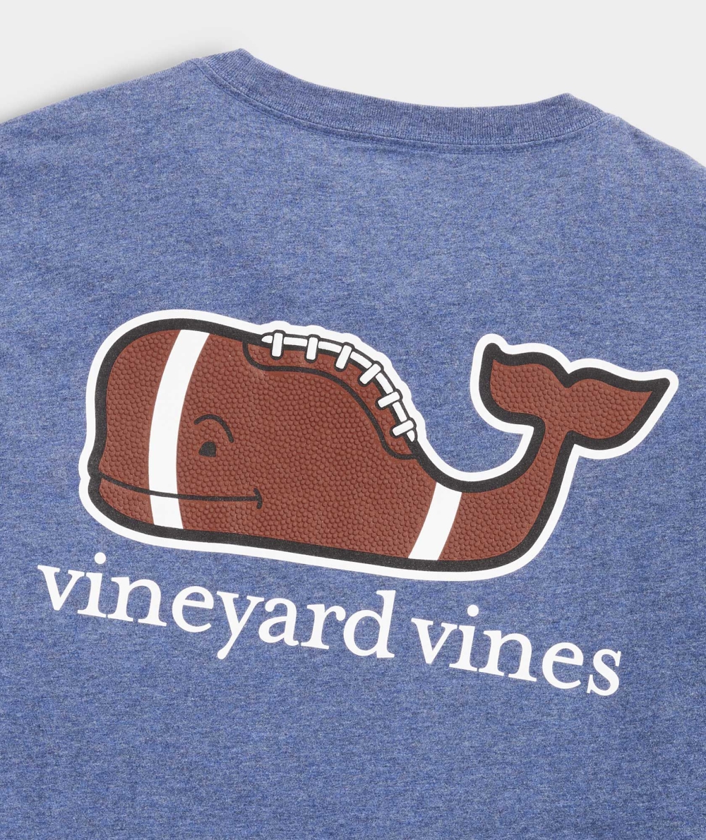 Tops Vineyard Vines Long-Sleeve Football Whale Pocket Tee Azules | 476382PXE