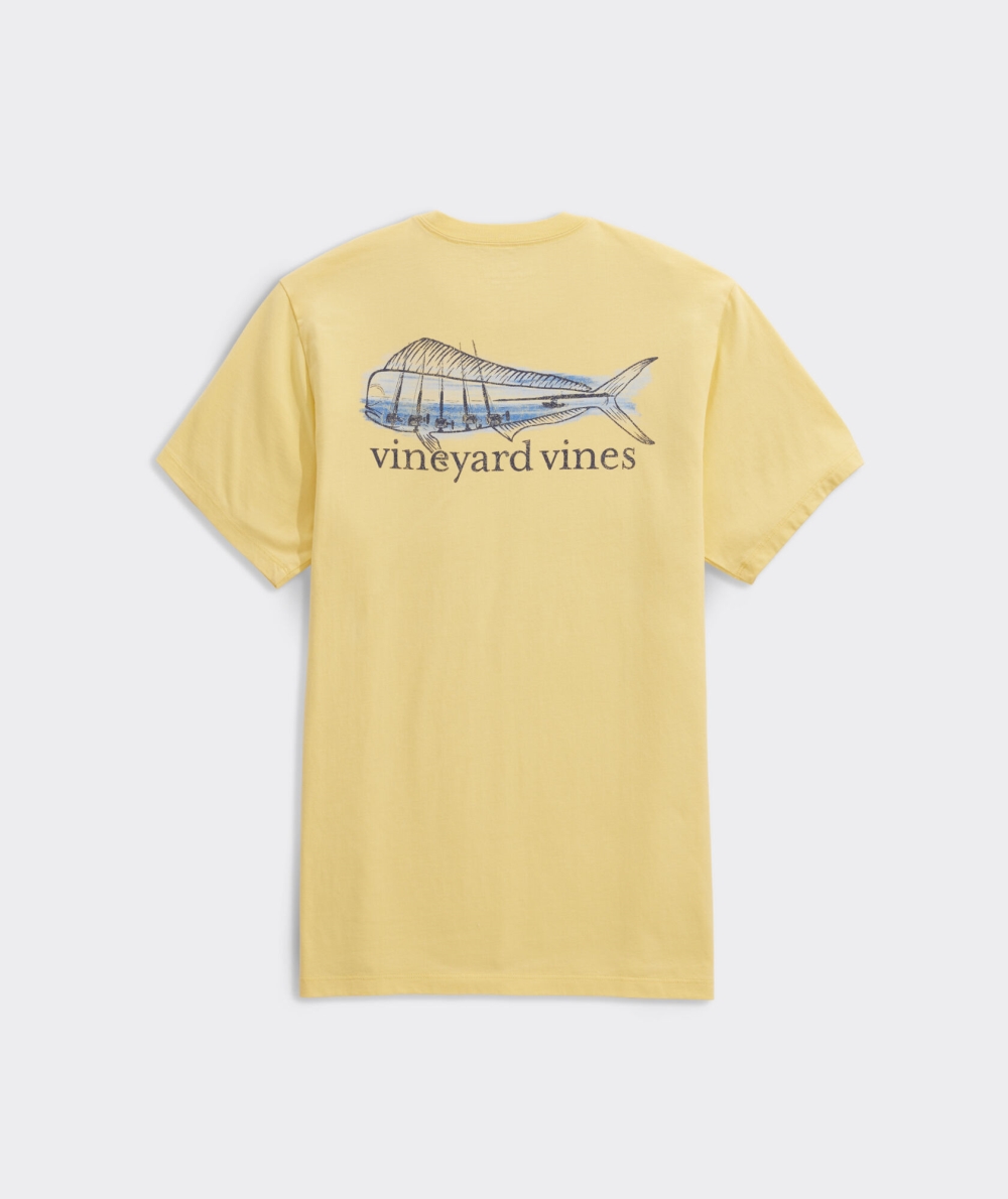 Tops Vineyard Vines Painted Mahi Fishing Corta-Sleeve Pocket Tee Sunny | 470269UPN