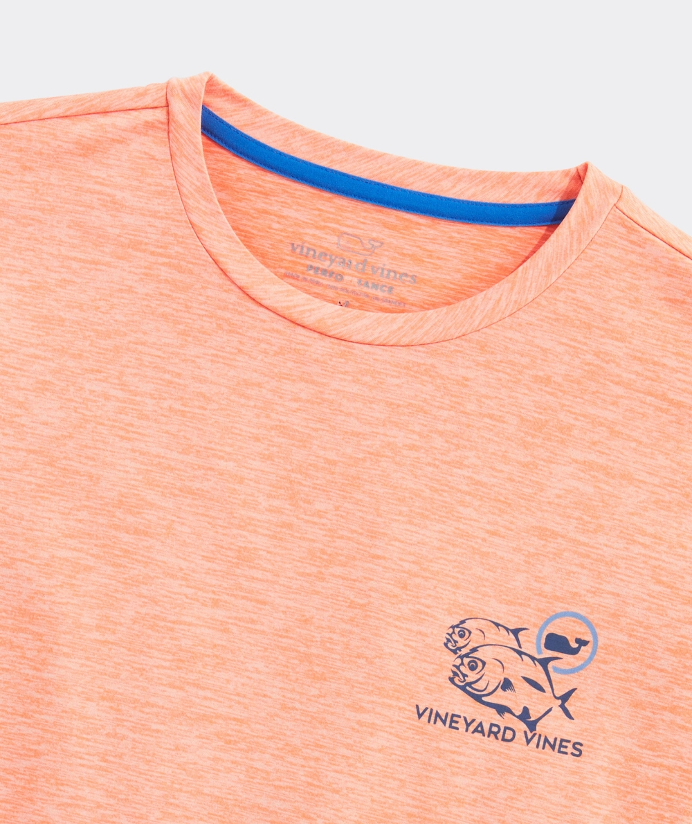 Tops Vineyard Vines Permit Catch Long-Sleeve Harbor Performance Tee Toucan Heather | 864937FLB