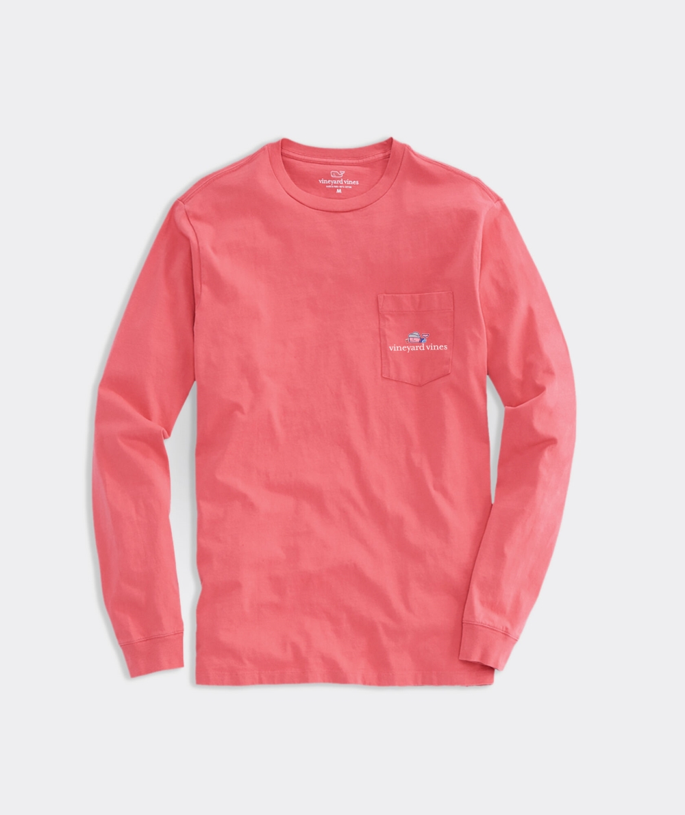 Tops Vineyard Vines Tailgate Whale Long-Sleeve Pocket Tee Rojos | 904536VPR