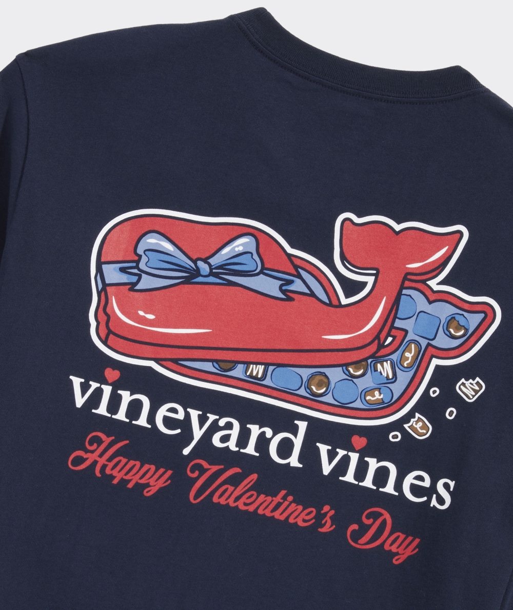 Tops Vineyard Vines Valentine's Day Chocolate Whale Box Long-Sleeve Pocket Tee Azul Marino | 847125UND