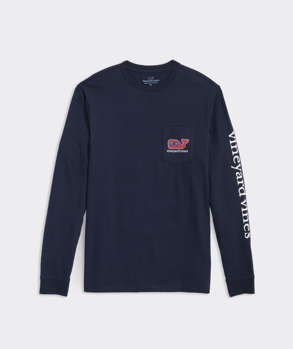 Tops Vineyard Vines Valentine's Day Chocolate Whale Box Long-Sleeve Pocket Tee Azul Marino | 847125UND