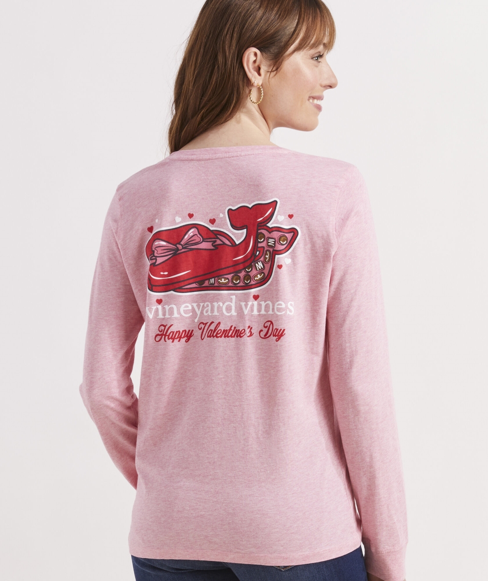 Tops Vineyard Vines Whale Chocolate Box Long-Sleeve Pocket Tee Rosas | 460851WRI