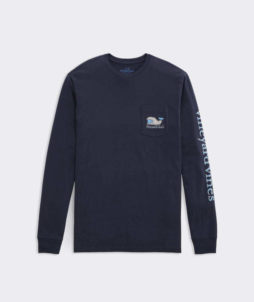 Tops Vineyard Vines Yeti Whale Long-Sleeve Pocket Tee Azules | 068429SHO