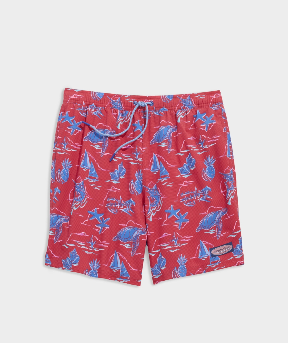 Trajes De Baño Vineyard Vines 7 Inch Printed Chappy Trunks Rojos | 908263SYI