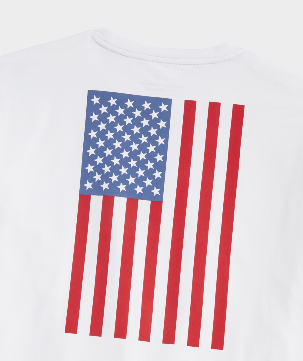 Trajes De Baño Vineyard Vines American Flag Long-Sleeve Harbor Performance Tee Blancos | 872045BSK