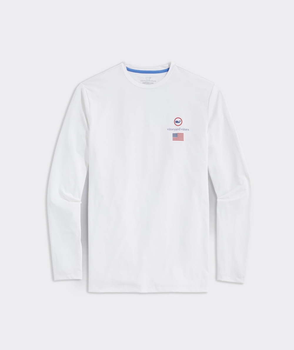 Trajes De Baño Vineyard Vines American Flag Long-Sleeve Harbor Performance Tee Blancos | 872045BSK