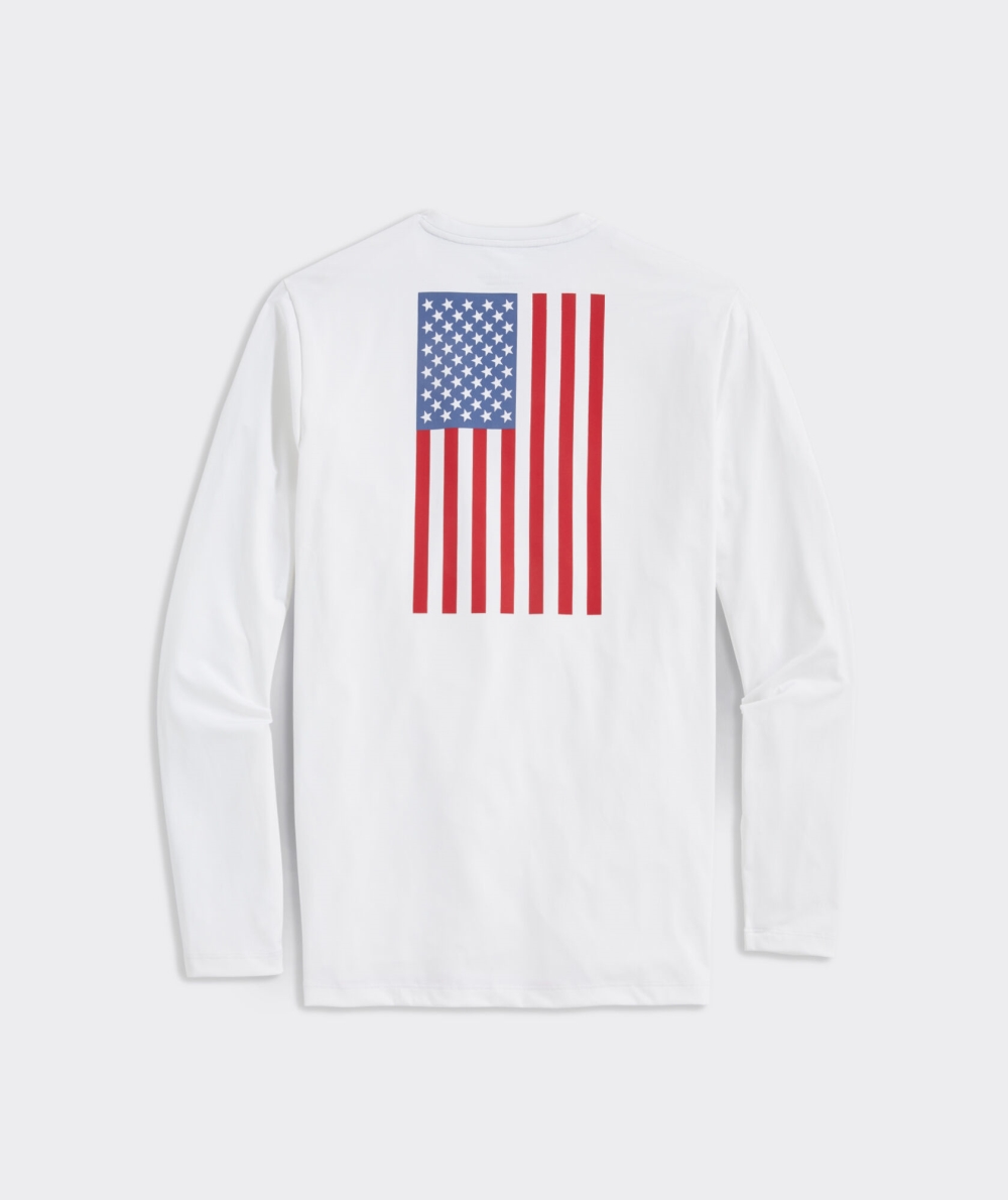 Trajes De Baño Vineyard Vines American Flag Long-Sleeve Harbor Performance Tee Blancos | 872045BSK