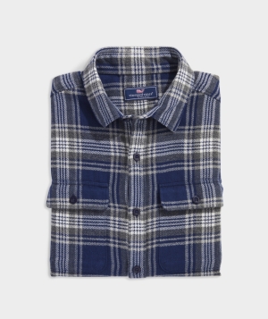 Camisas Vineyard Vines Flannel Herringbone Plaid Workshirt Azules | 819452VPY