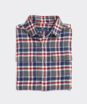 Camisas Vineyard Vines Flannel Herringbone Plaid Workshirt Azules | 976035TYH