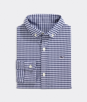 Camisas Vineyard Vines On-The-Go Gingham Shirt Azules | 058193RSL