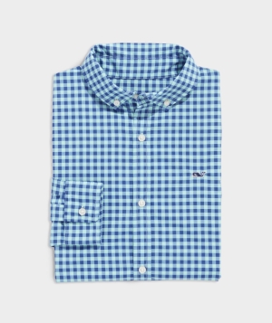 Camisas Vineyard Vines On-The-Go Gingham Shirt Azules | 263487HPX