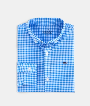 Camisas Vineyard Vines On-The-Go Gingham Shirt Azules | 510437XIV