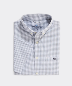 Camisas Vineyard Vines On-The-Go Nylon Corta-Sleeve Gingham Shirt Barracuda | 081673WUJ