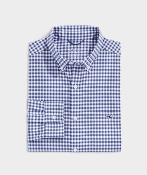 Camisas Vineyard Vines On-The-Go Nylon Gingham Shirt Azules | 012574ZCE