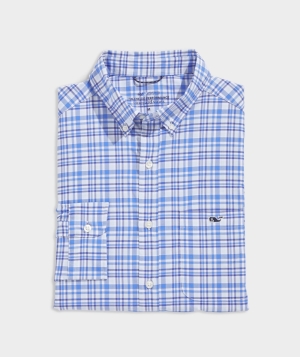 Camisas Vineyard Vines On-The-Go Nylon Plaid Shirt Ice Water | 032987KVC