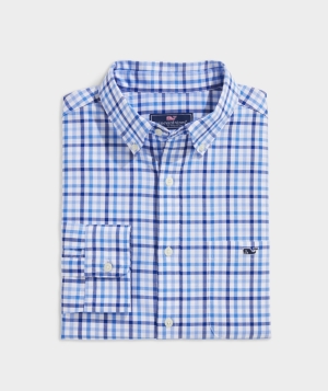 Camisas Vineyard Vines Stretch Poplin Check Shirt Azules | 760412JOW