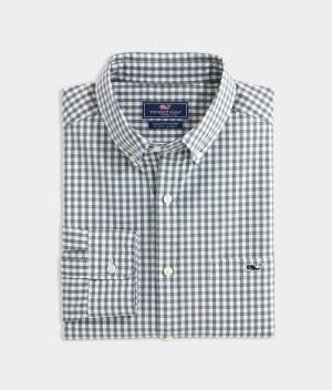 Camisas Vineyard Vines Stretch Poplin Gingham Shirt Verdes | 310528YUS