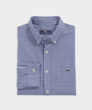 Camisas Vineyard Vines Stretch Poplin Gingham Shirt Azules | 413859GXV