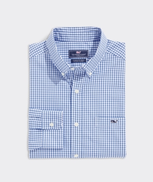 Camisas Vineyard Vines Stretch Poplin Gingham Shirt Azules | 729436WOI