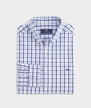 Camisas Vineyard Vines Stretch Poplin Tattersall Shirt Azules | 176958DXL