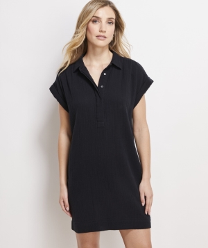 Dresses Vineyard Vines Seastitch Margo Shirt Vestido Negros | 570281USP