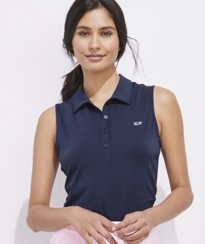 Polos Vineyard Vines Sin Manga Solid Jersey Polo Azules | 648527NOU