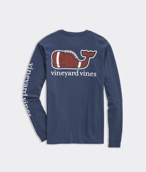 Tees Vineyard Vines Football Whale Long-Sleeve Pocket Tee Azules | 301982YJT