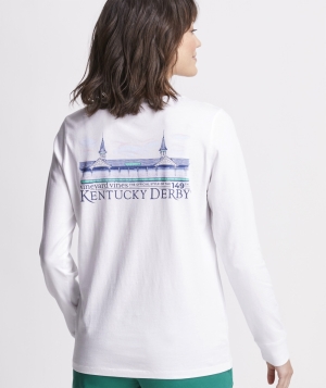 Tees Vineyard Vines Kentucky Derby Painted Spires Long-Sleeve Pocket Tee Blancos | 163052ZNJ