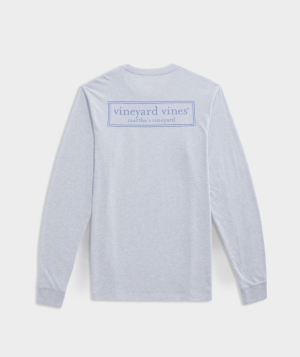 Tees Vineyard Vines Logo Box Long-Sleeve Heather Pocket Tee Ice Water Heather | 619340XVQ