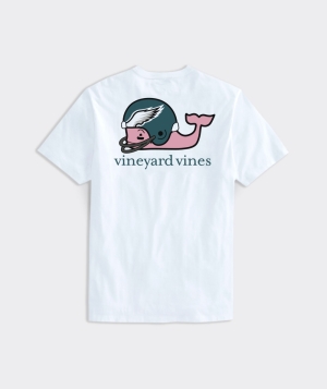 Tees Vineyard Vines Philadelphia Eagles Helmet Whale Corta-Sleeve Pocket Tee Blancos | 023798HZE