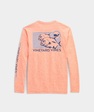 Tops Vineyard Vines Permit Catch Long-Sleeve Harbor Performance Tee Toucan Heather | 864937FLB