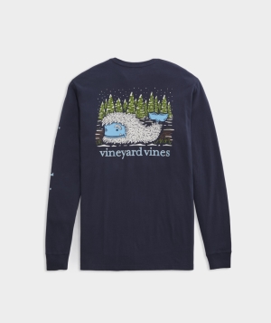 Tops Vineyard Vines Yeti Whale Long-Sleeve Pocket Tee Azules | 068429SHO